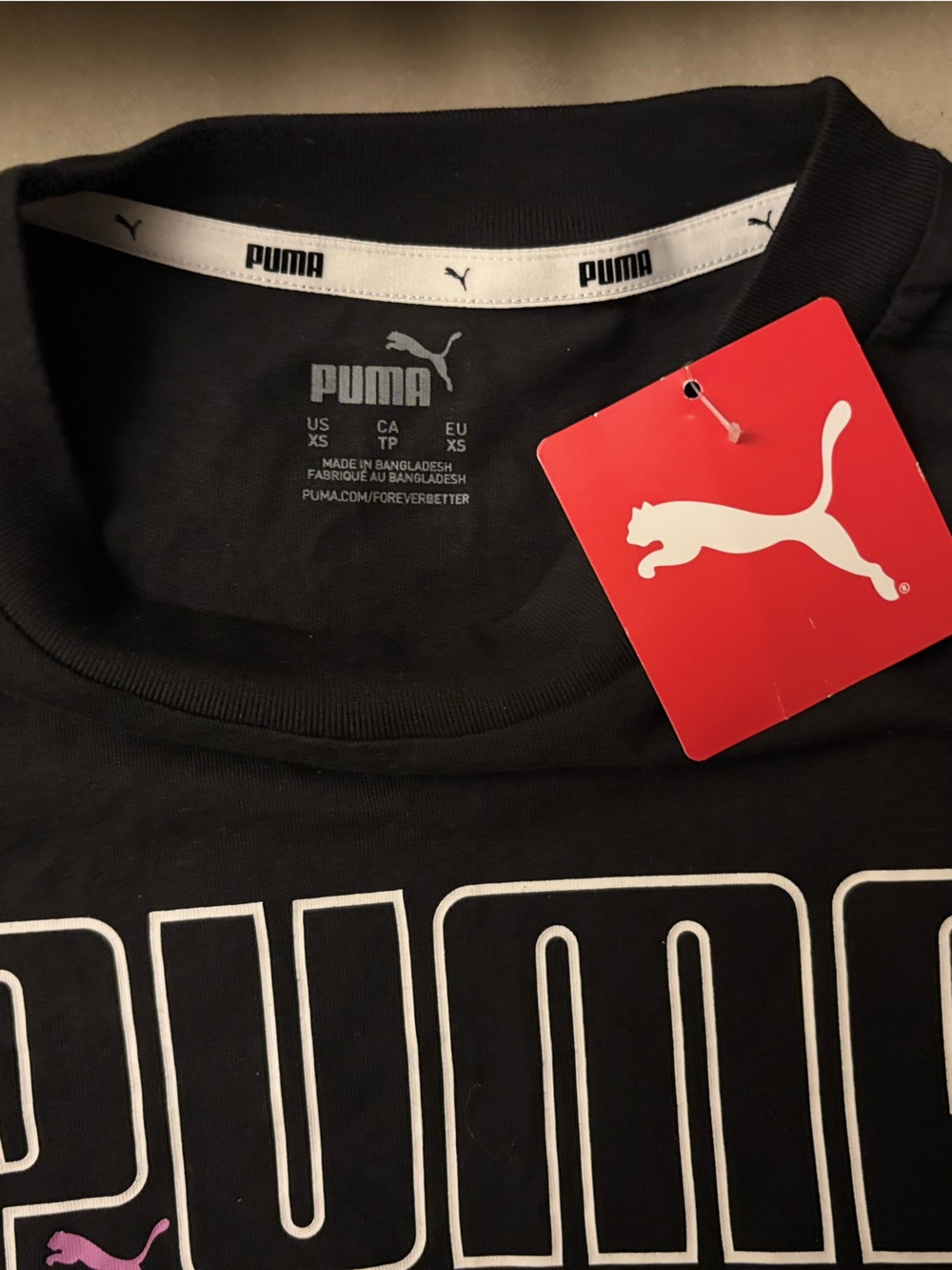 Puma Black Long-Sleeve Tee with White Outline Logo and Purple Accent - Picture 2 of 2